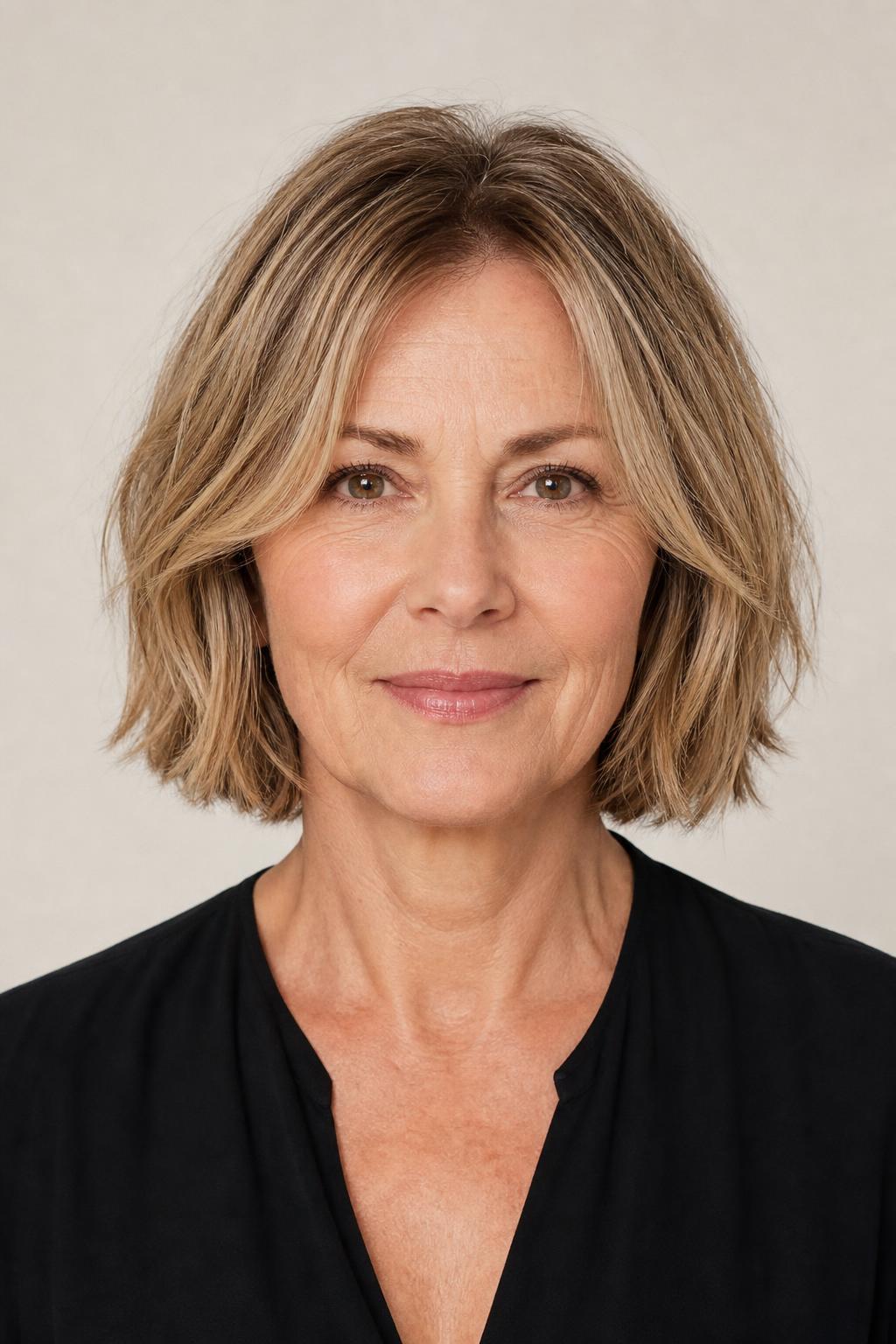 Air-Dried Layered Bob with Loose Natural Texture through the Mid-Lengths
