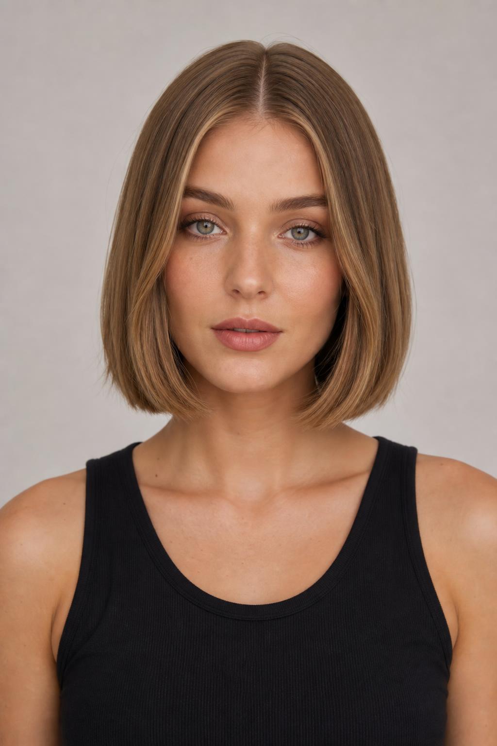 Blunt Layered Bob Worn With a Middle Part for Symmetry