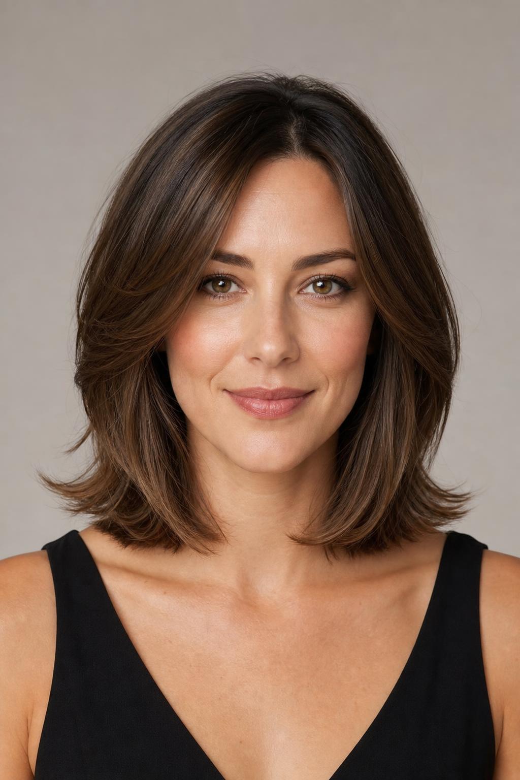 Classic Layered Lob at Collarbone Length With Bent Ends