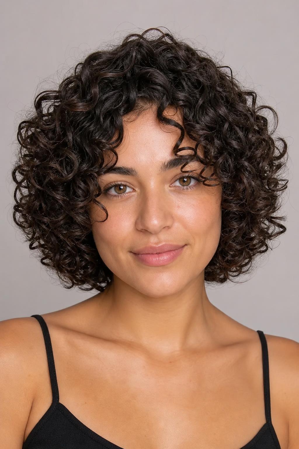 Curly Layered Bob With Defined 3A Ringlets at Cheekbone Level