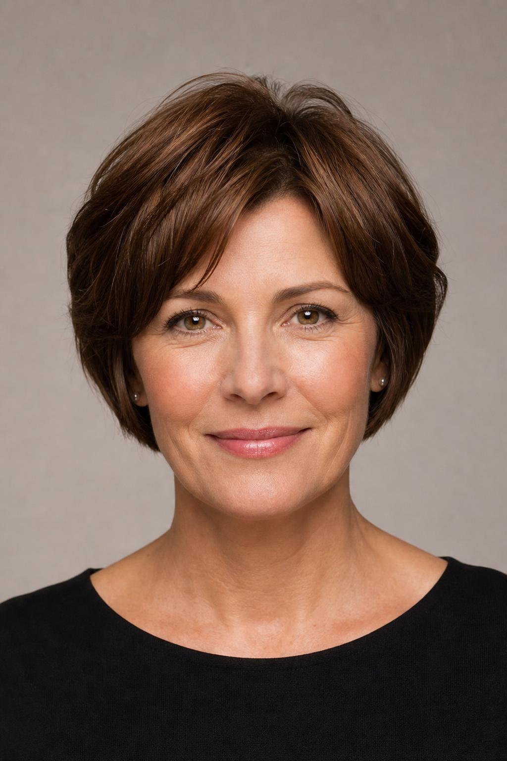 Ear-Length Layered Bob With Crown Lift and Fullness at the Sides