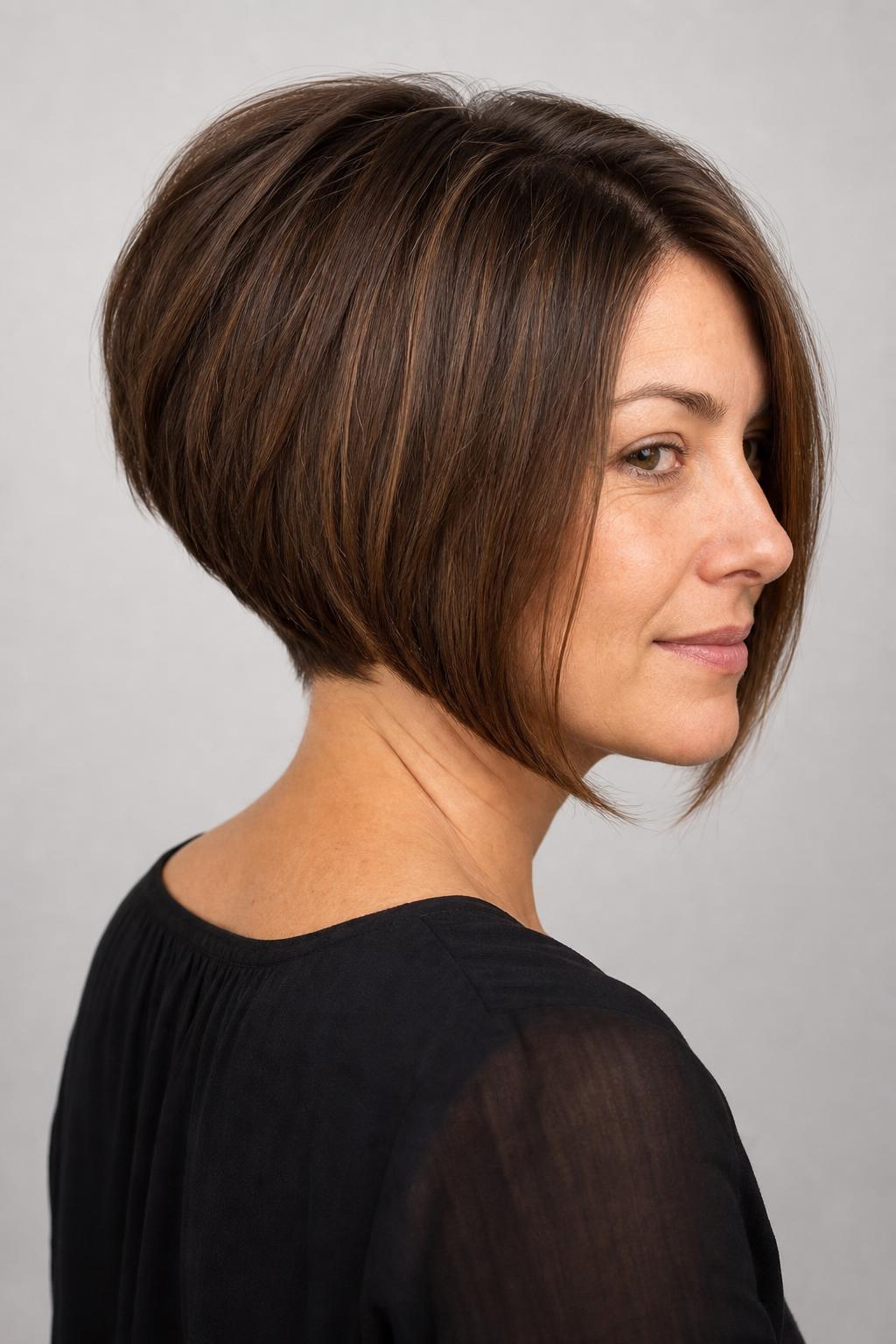 Graduated Layered Bob With Stacked Nape and Longer Front Layers