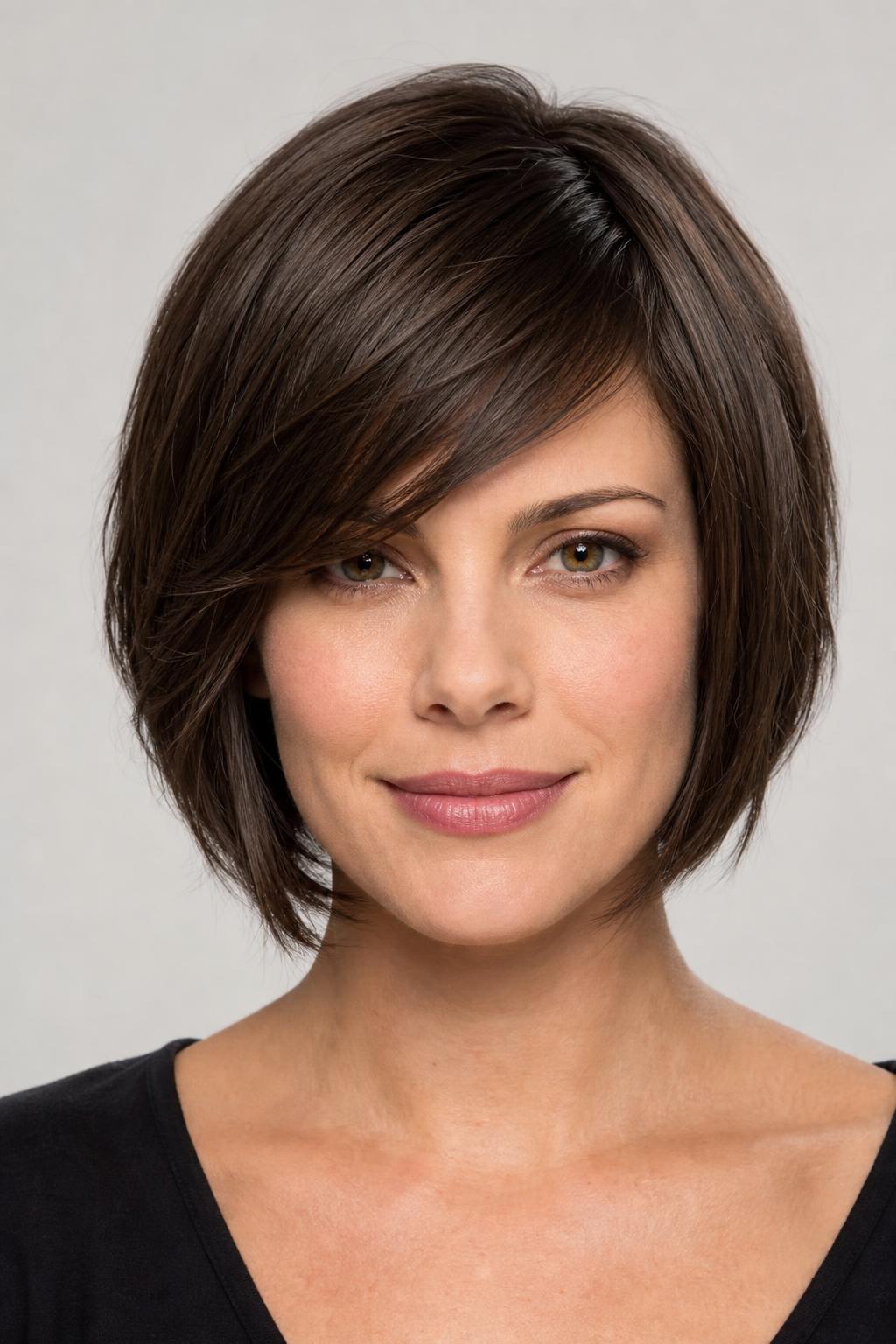 Jaw-Length Layered Bob With Side Bangs Blended Into the Layers