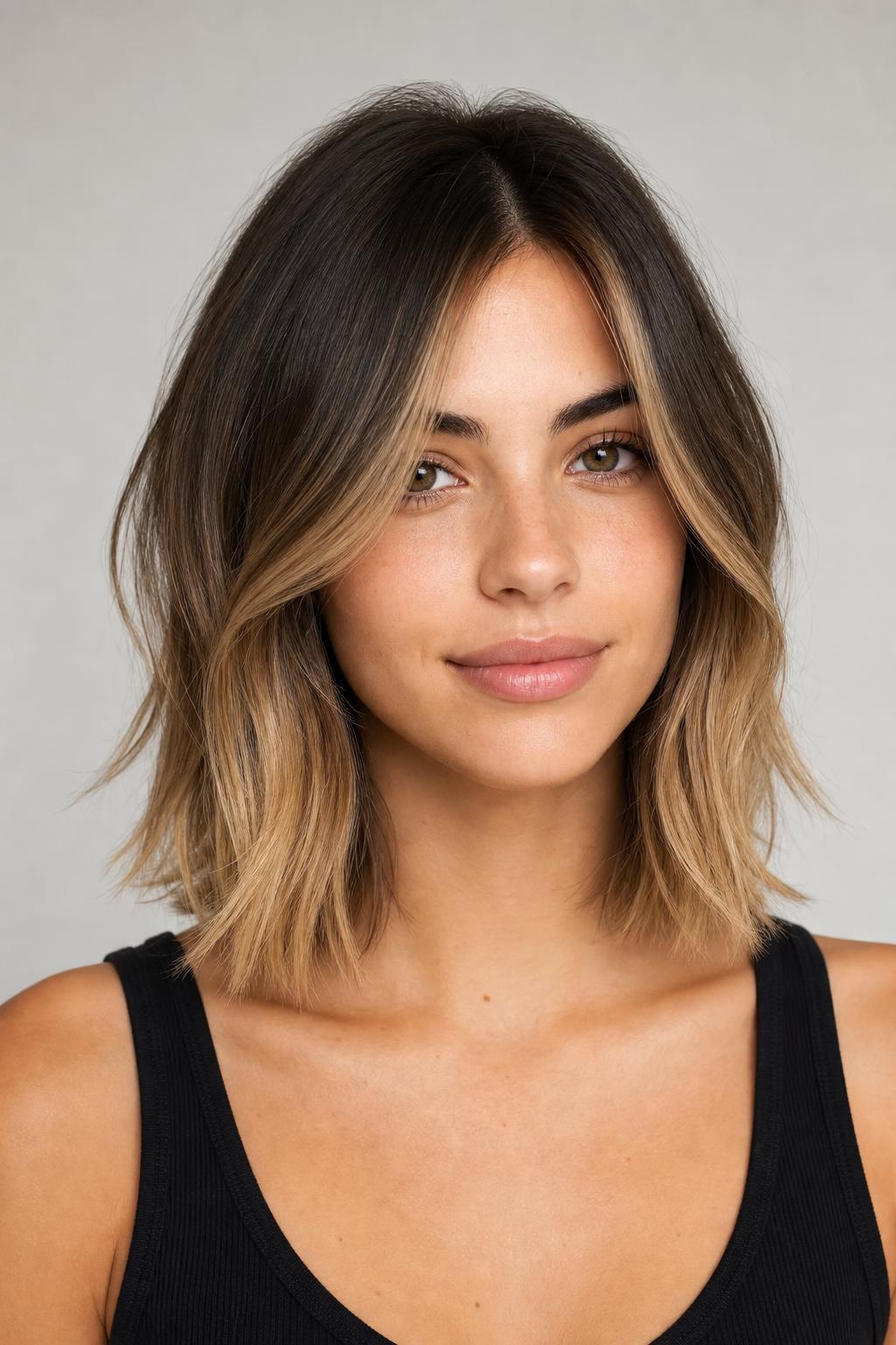 Layered Lob With Balayage Concentrated Through the Mid-Lengths and Ends