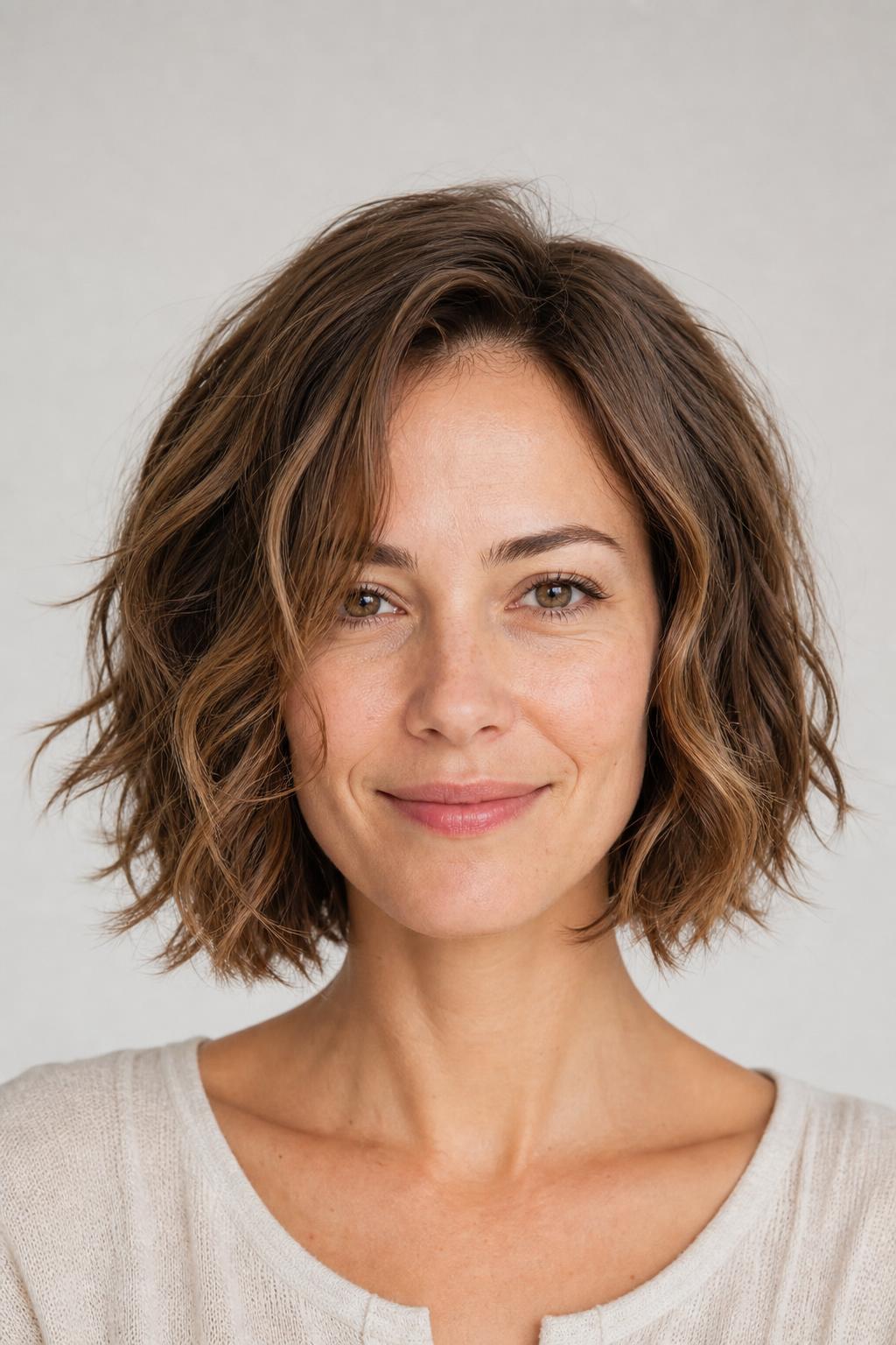 Messy Layered Bob Scrunched With Mousse for Controlled Texture