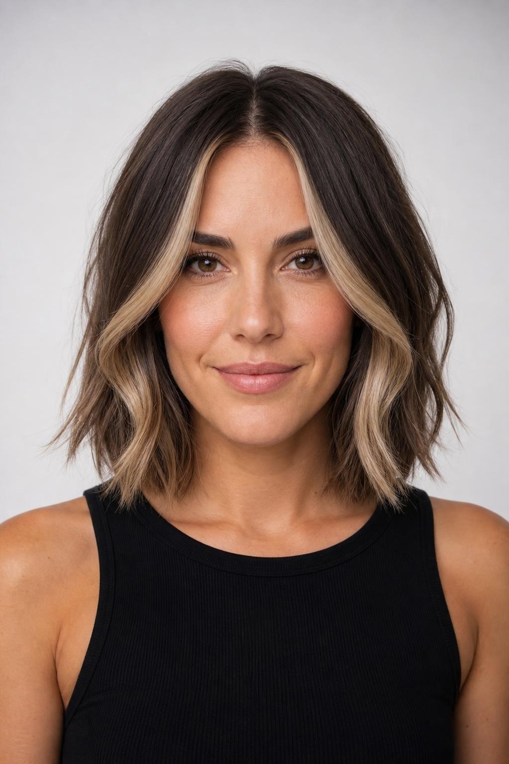 Layered Lob With Two Bold Money Pieces Framing the Face