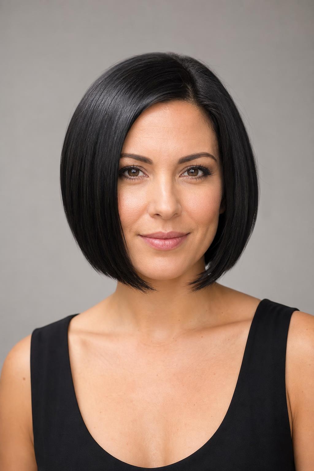 Poker-Straight Layered Bob Flat-Ironed to a Reflective Finish
