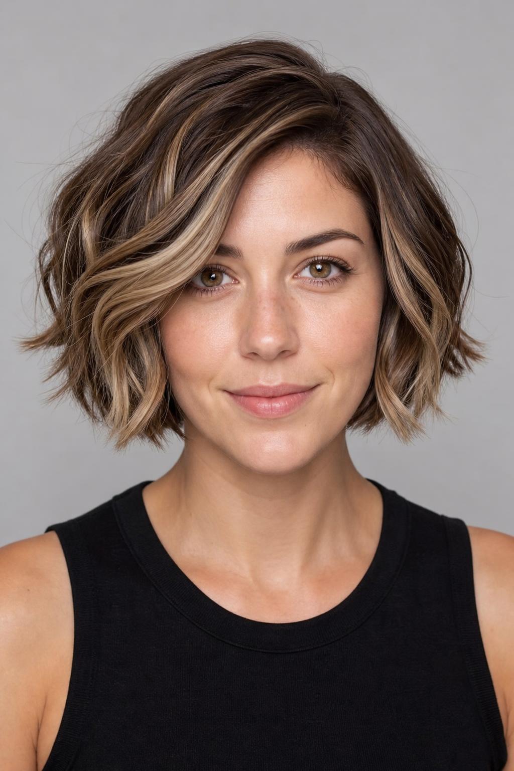Wavy Bob With Thick Hand-Painted Ribbon Highlights