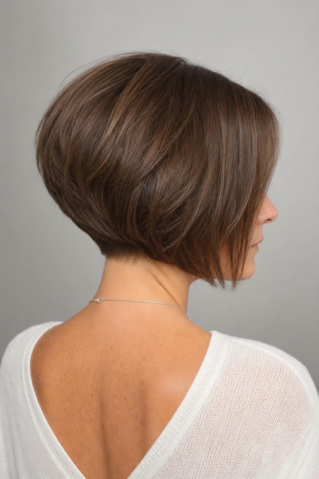Short Stacked Layered Bob With a Rounded Volume at the Back