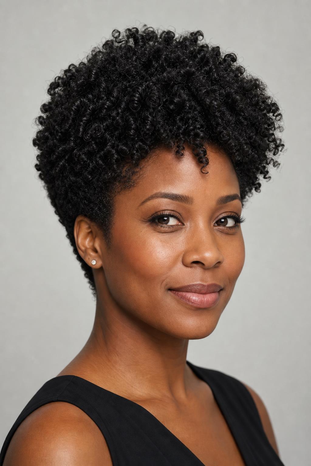 Tapered Curly Bob Cut Short at the Nape With Longer Crown Curls