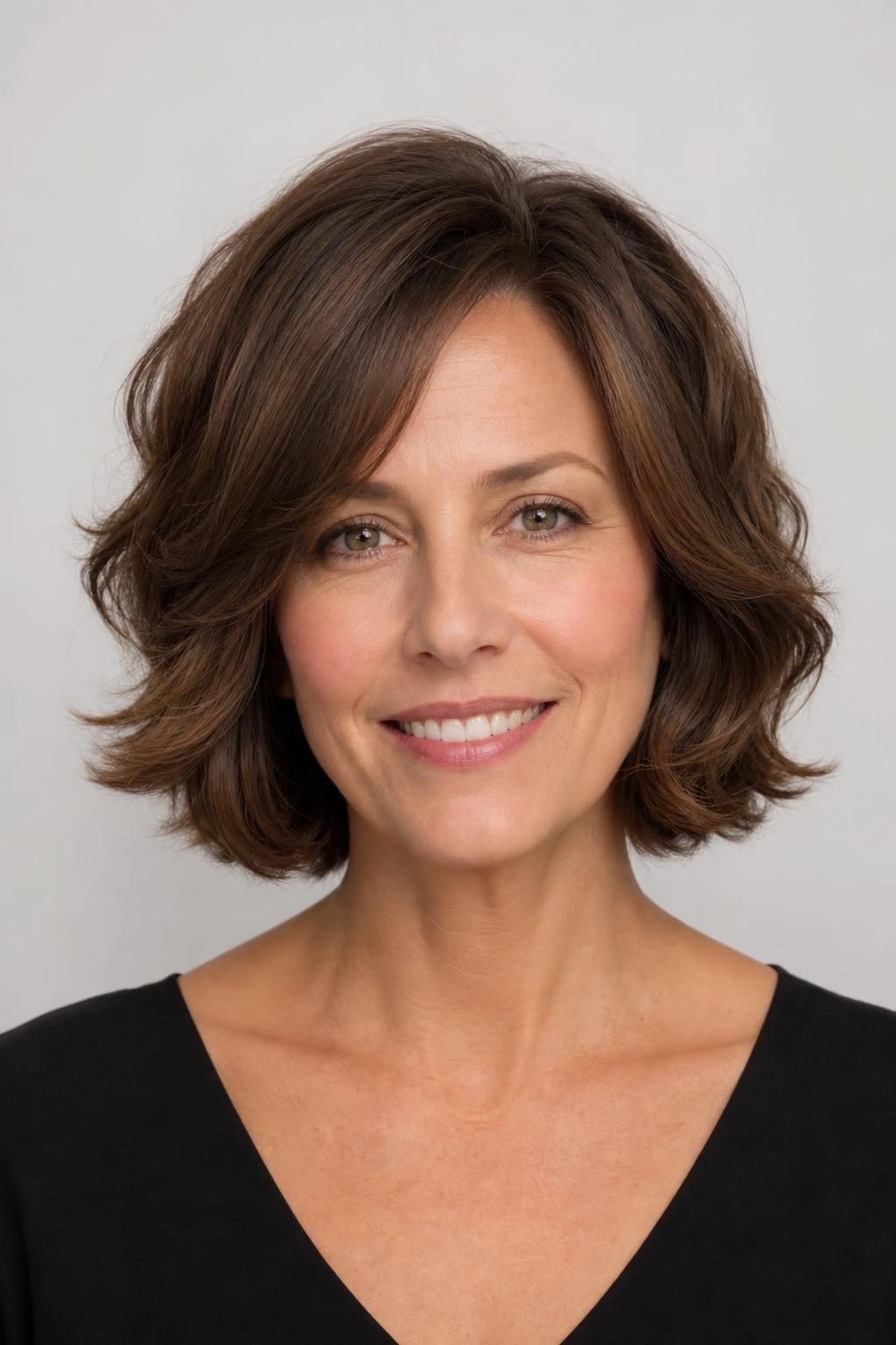 Voluminous Wavy Layered Bob Round-Brushed for Crown Lift
