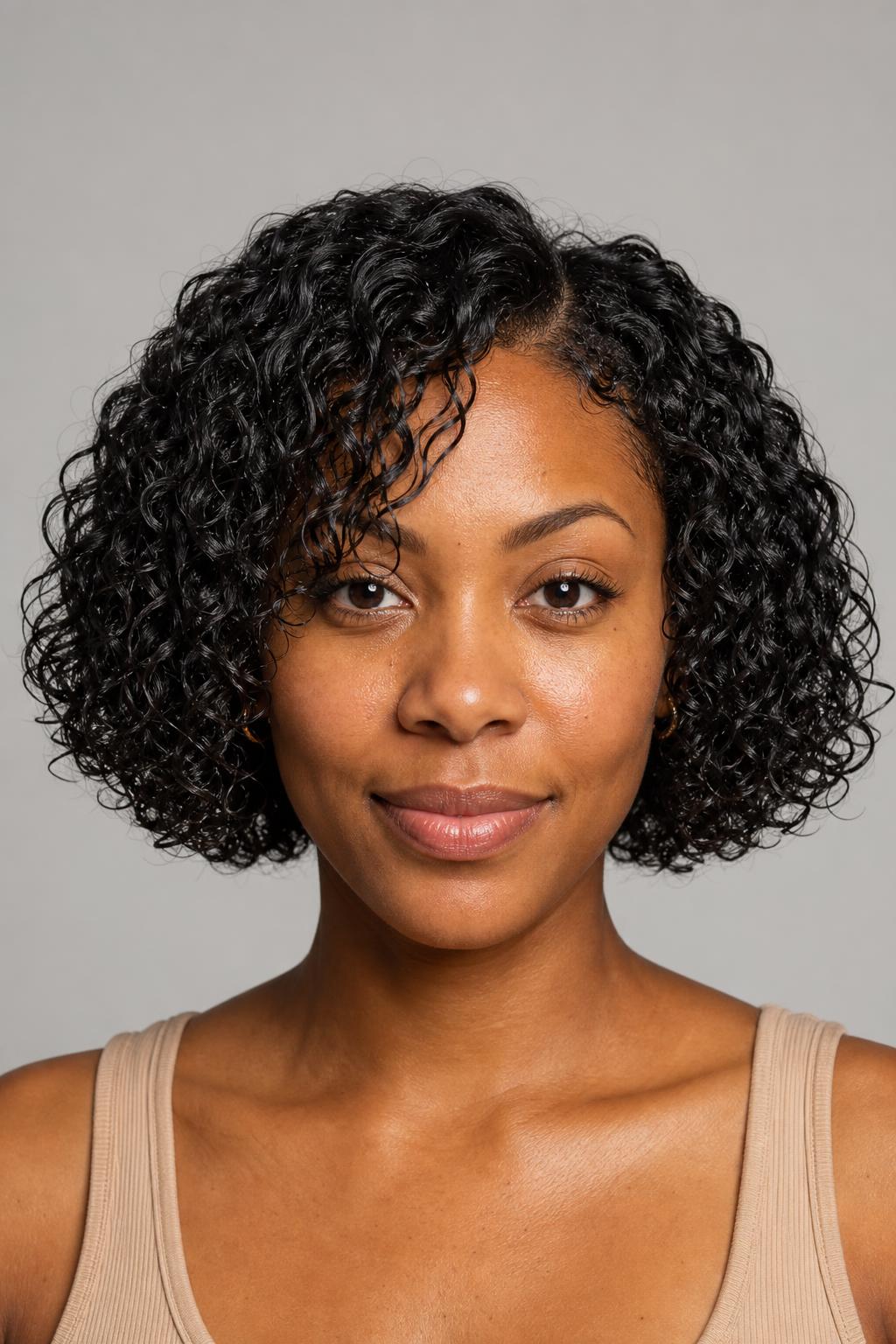 Wash-and-Go Curly Bob Air-Dried With Leave-In and Gel