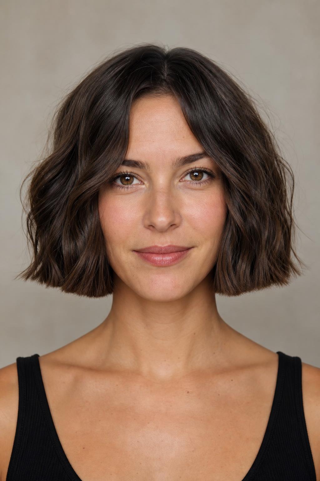 Wavy Bob With a Blunt Baseline and Layers Cut Above the Perimeter