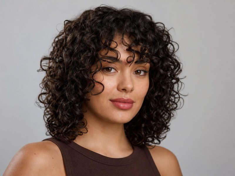 Layered Cut for Curly Hair with Bouncy Defined Curls and Face-Framing Shape