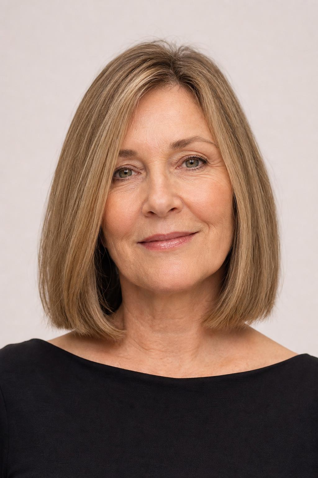 Collarbone Lob with a Strong Horizontal Bottom Edge on Medium Density Hair