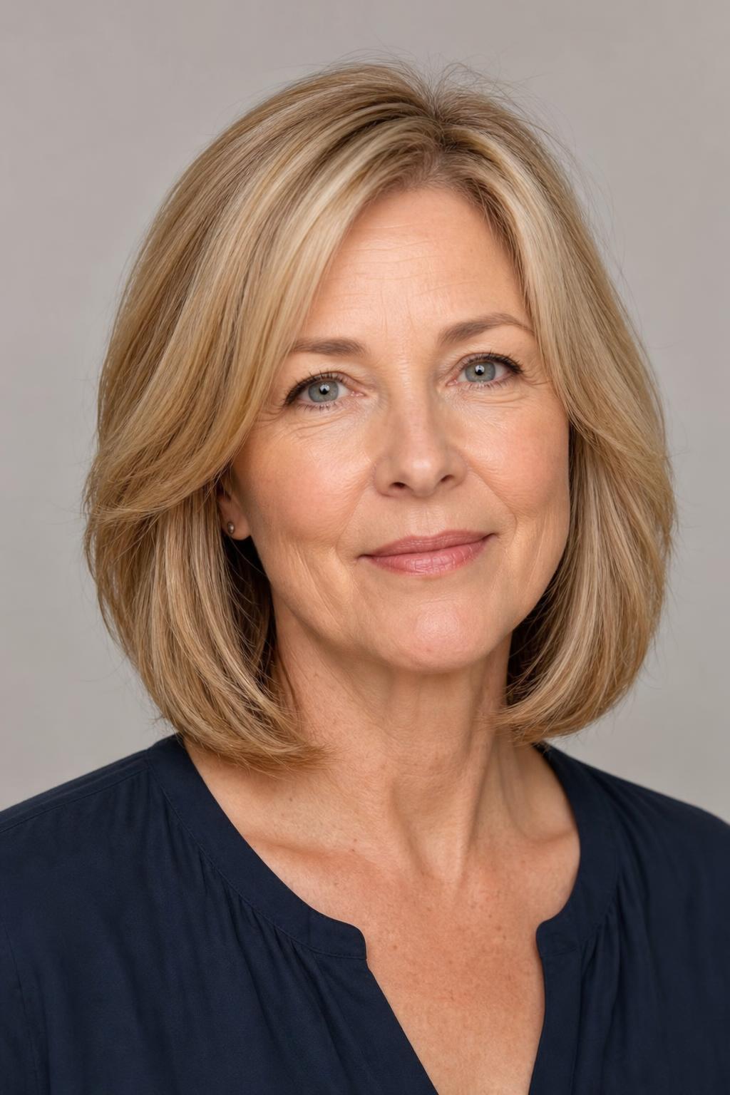Collarbone Lob with Fullness below the Jaw and a Flat Crown on a Heart-Shaped Face