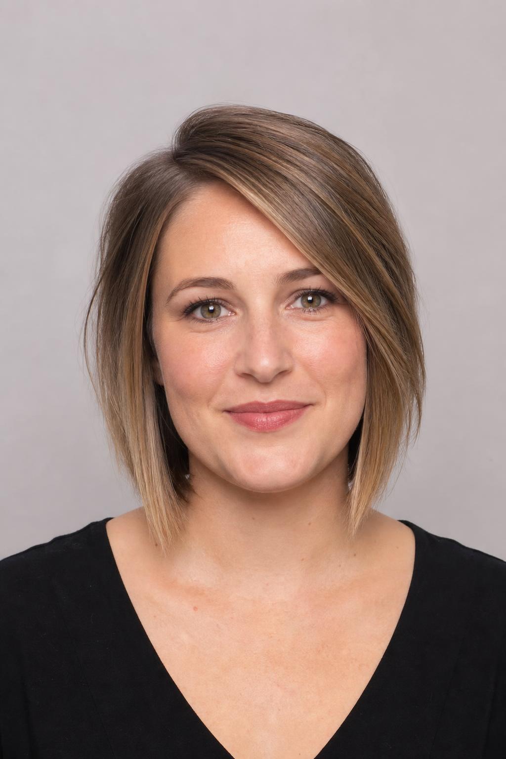 Long Bob past the Jaw with a Deep Side Part on a Round Face Shape