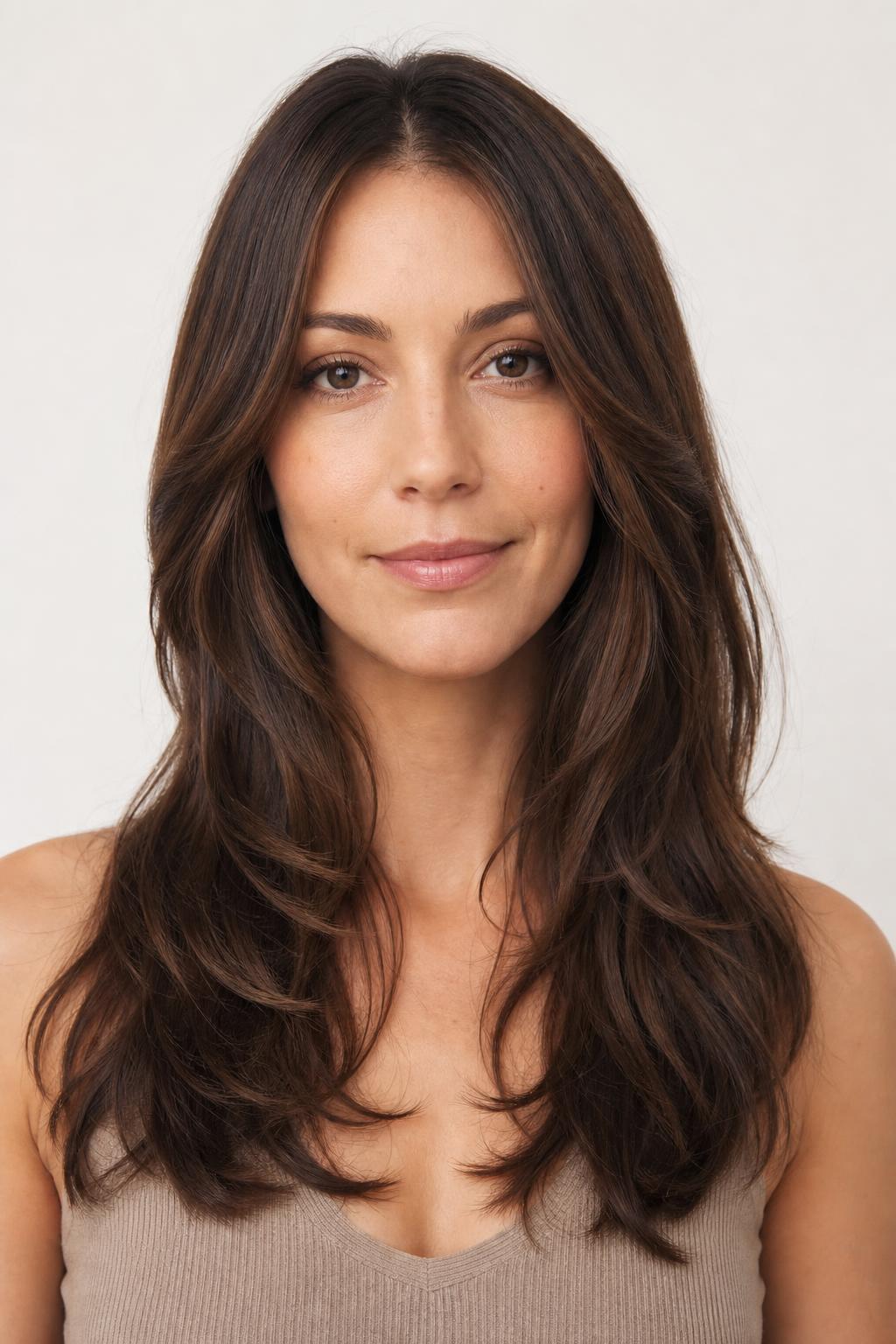 Long Hair with Face-Framing Pieces at the Jaw on a Heart-Shaped Face