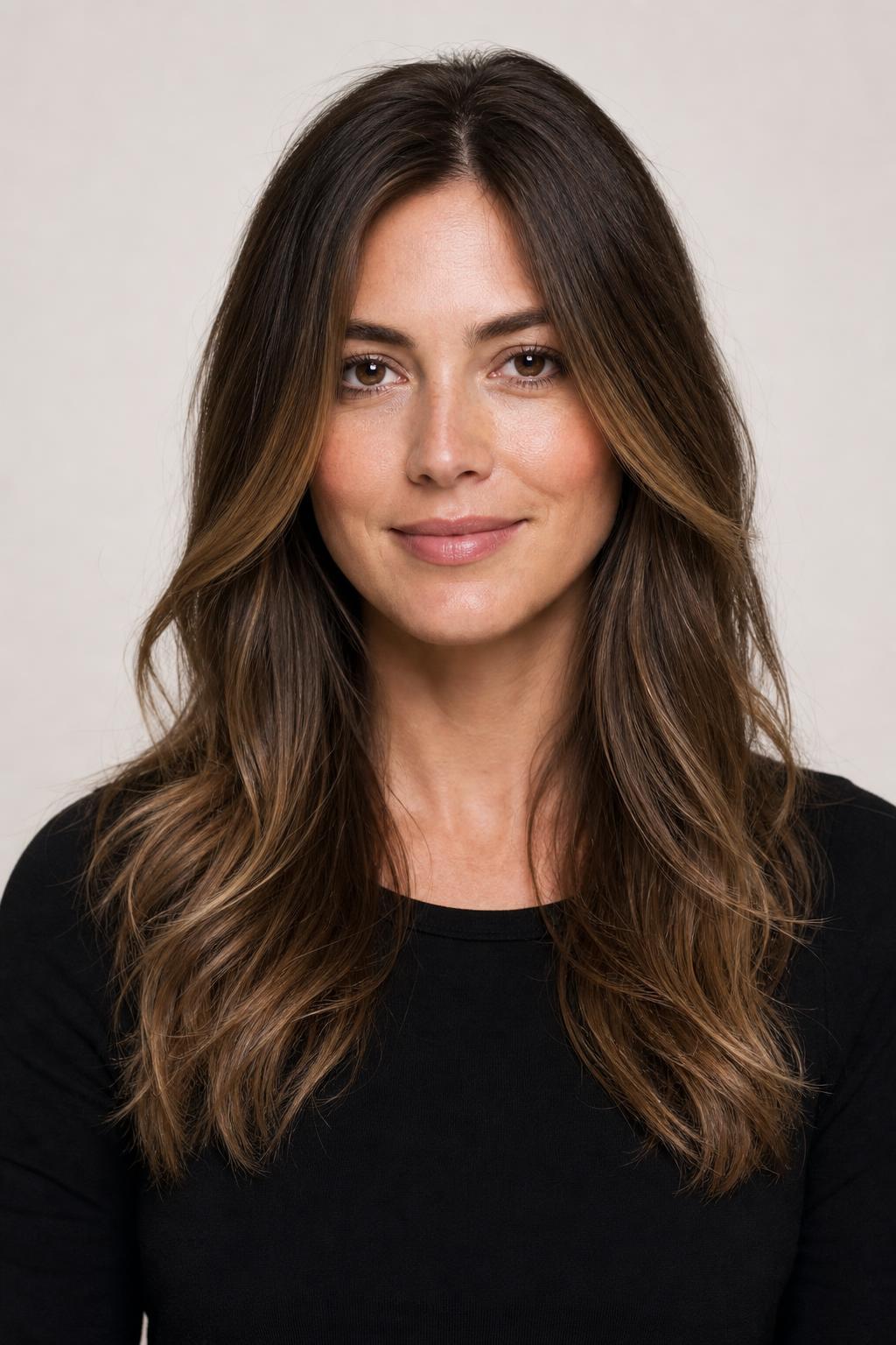 Long Brunette Hair with Fine Highlights through the Mid-Lengths and Ends