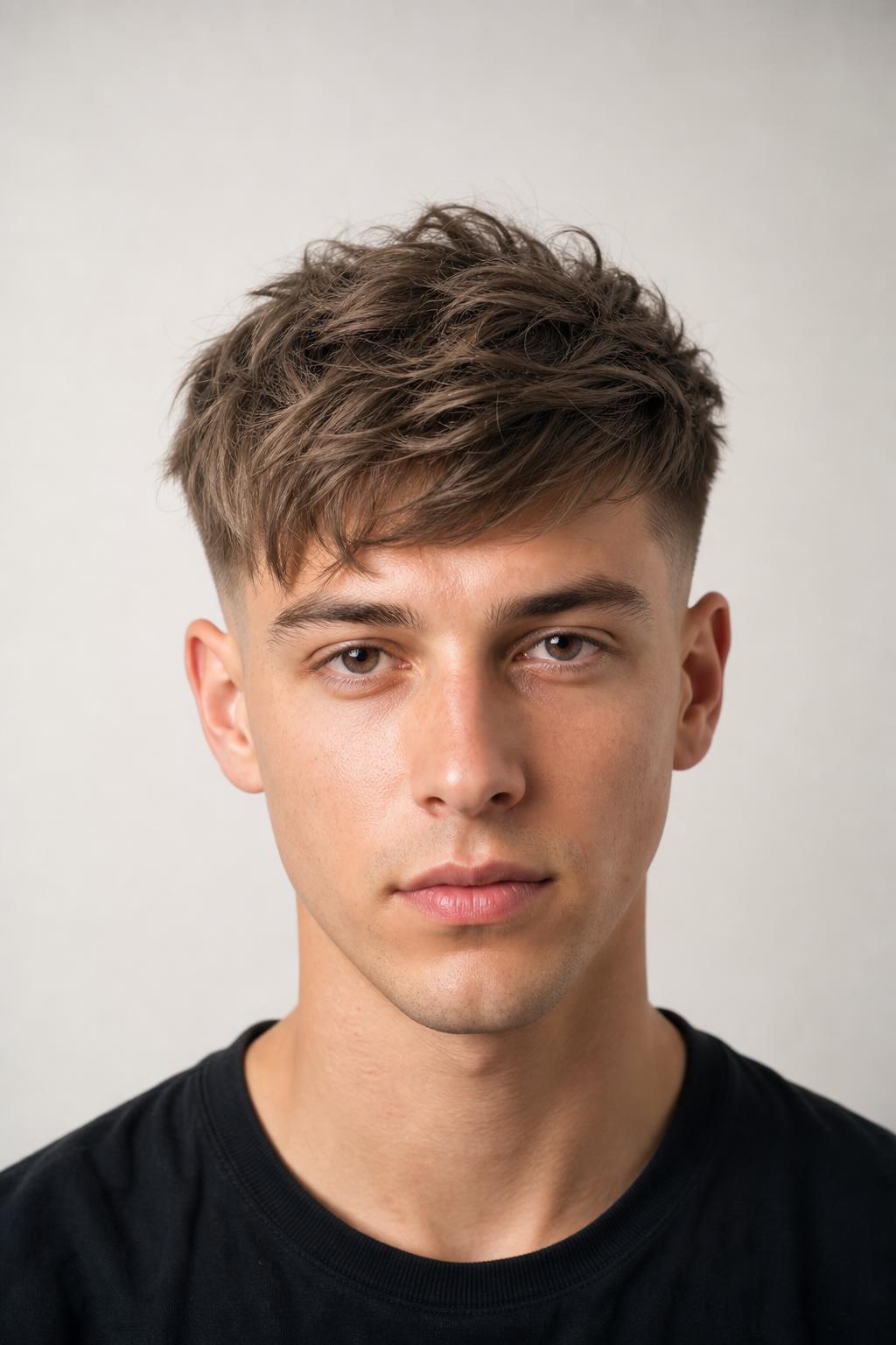 Low Fade with a Tousled Three-Inch Top in Cool Ash Brown