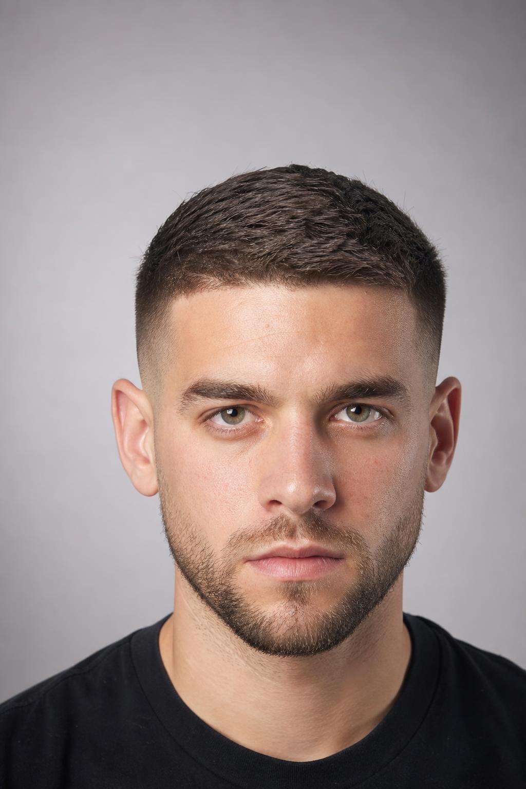 Low Fade Crew Cut with an Inch of Length at the Front on Medium Brown Hair