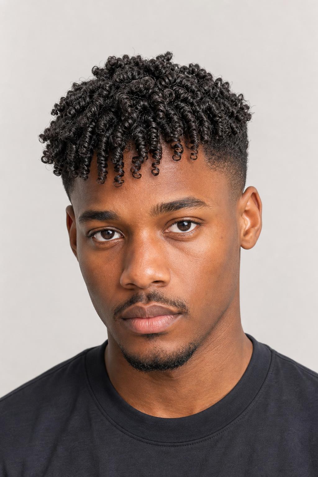 Low Fade with Three Inches of Defined Finger Coils on Dark Hair