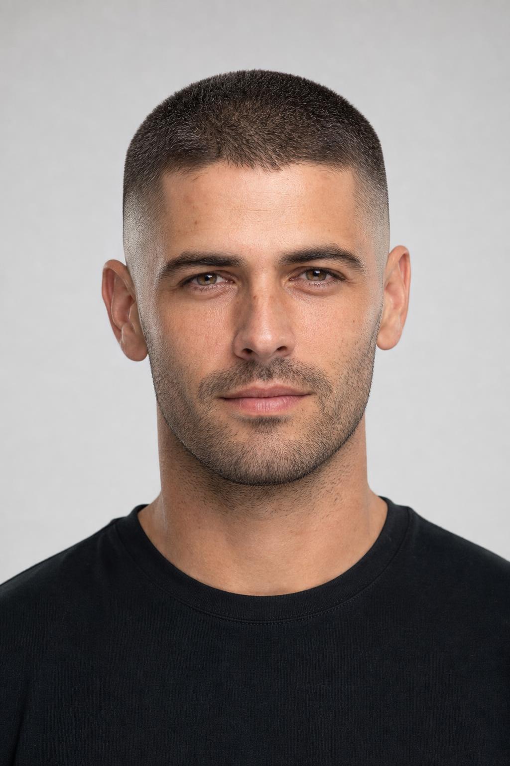 Low Fade Induction Cut Clipped to Bare Stubble on Very Dark Hair