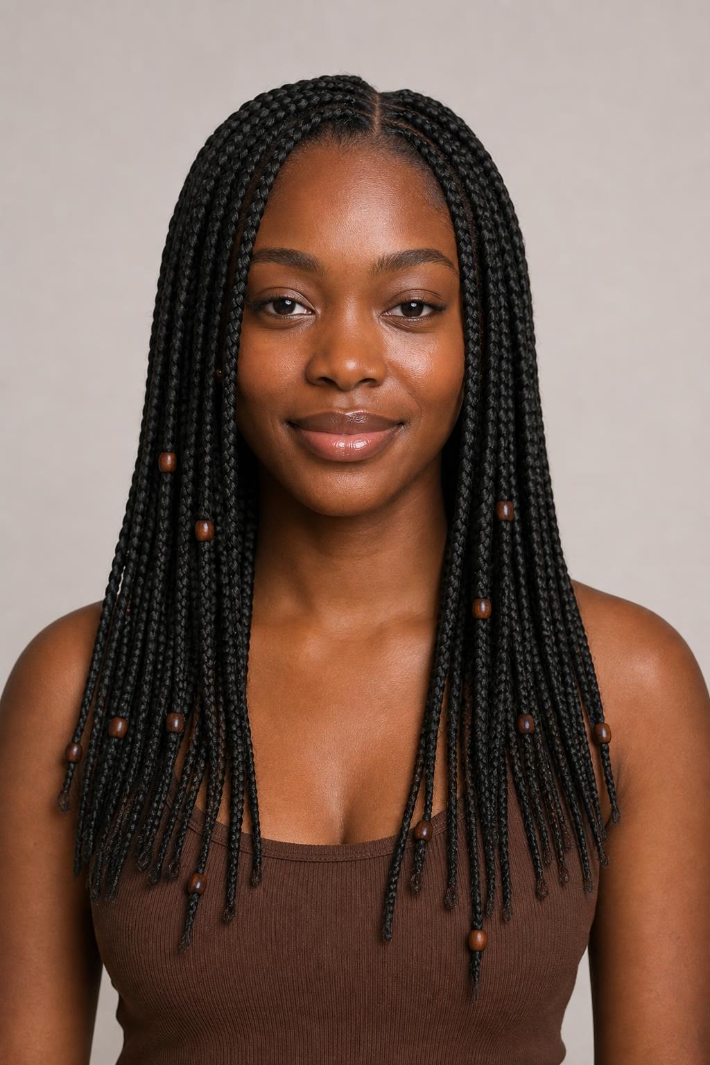 Medium Braids Finished With Wooden Beads Along the Length