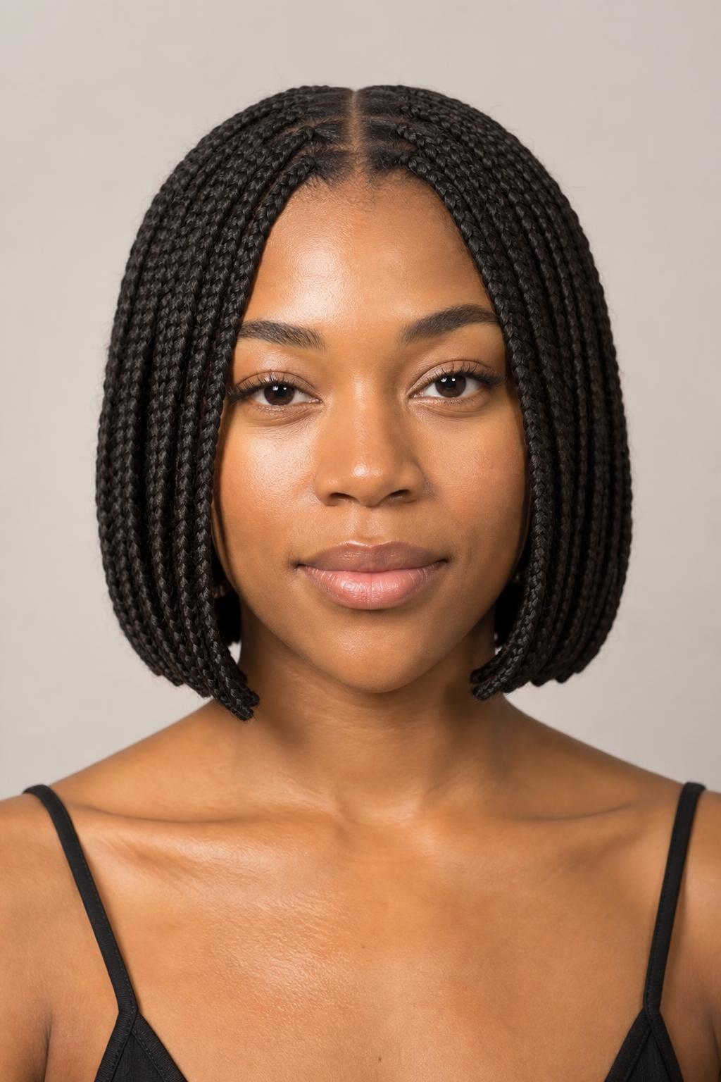 Bob-Length Medium Knotless Braids Cut Level With the Chin