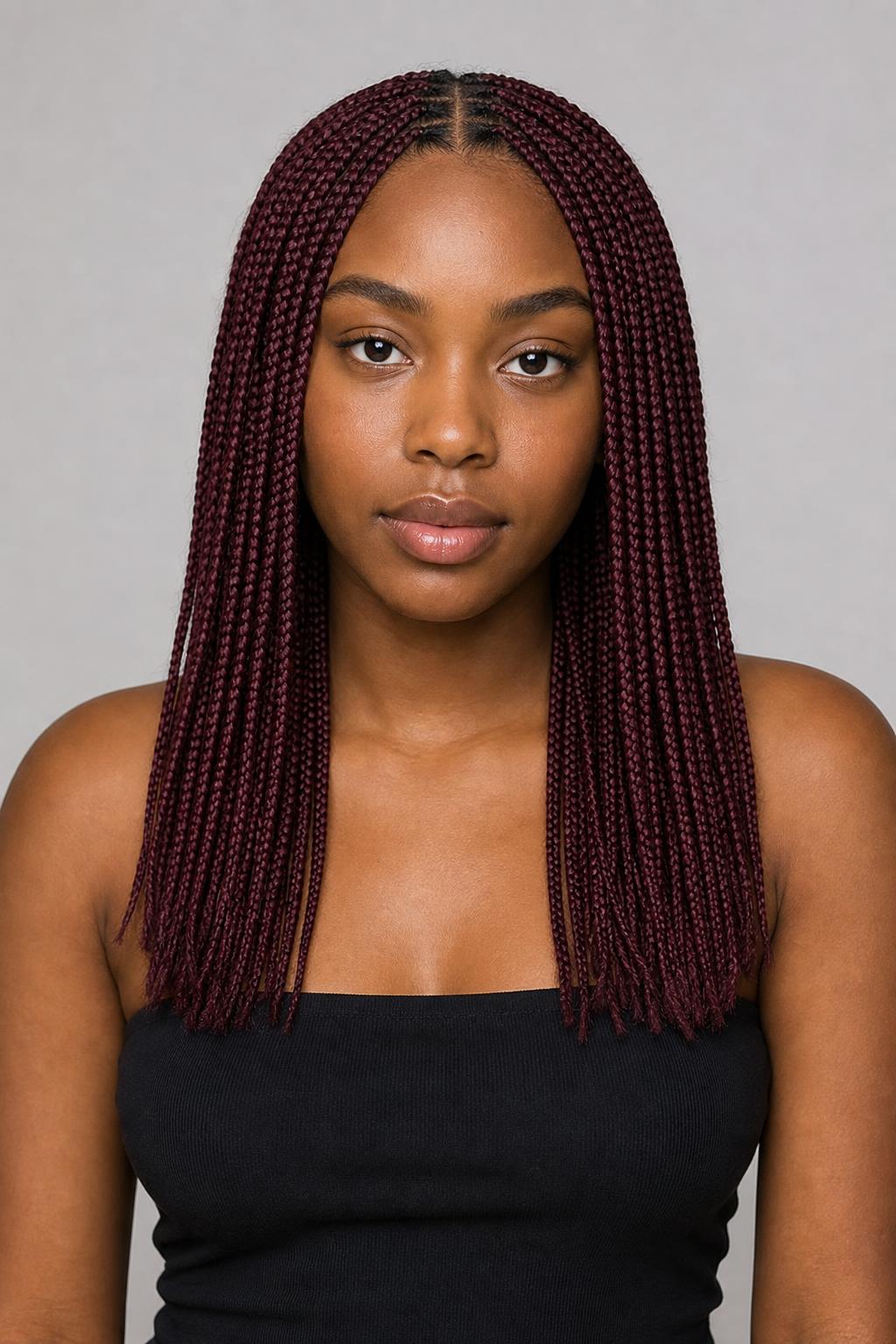 Burgundy Medium Braids in a Deep Cool-Toned Red