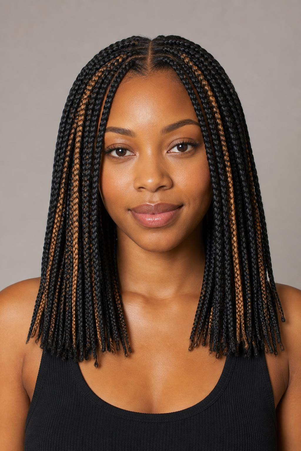 Caramel Highlight Braids Woven Through a Dark Base