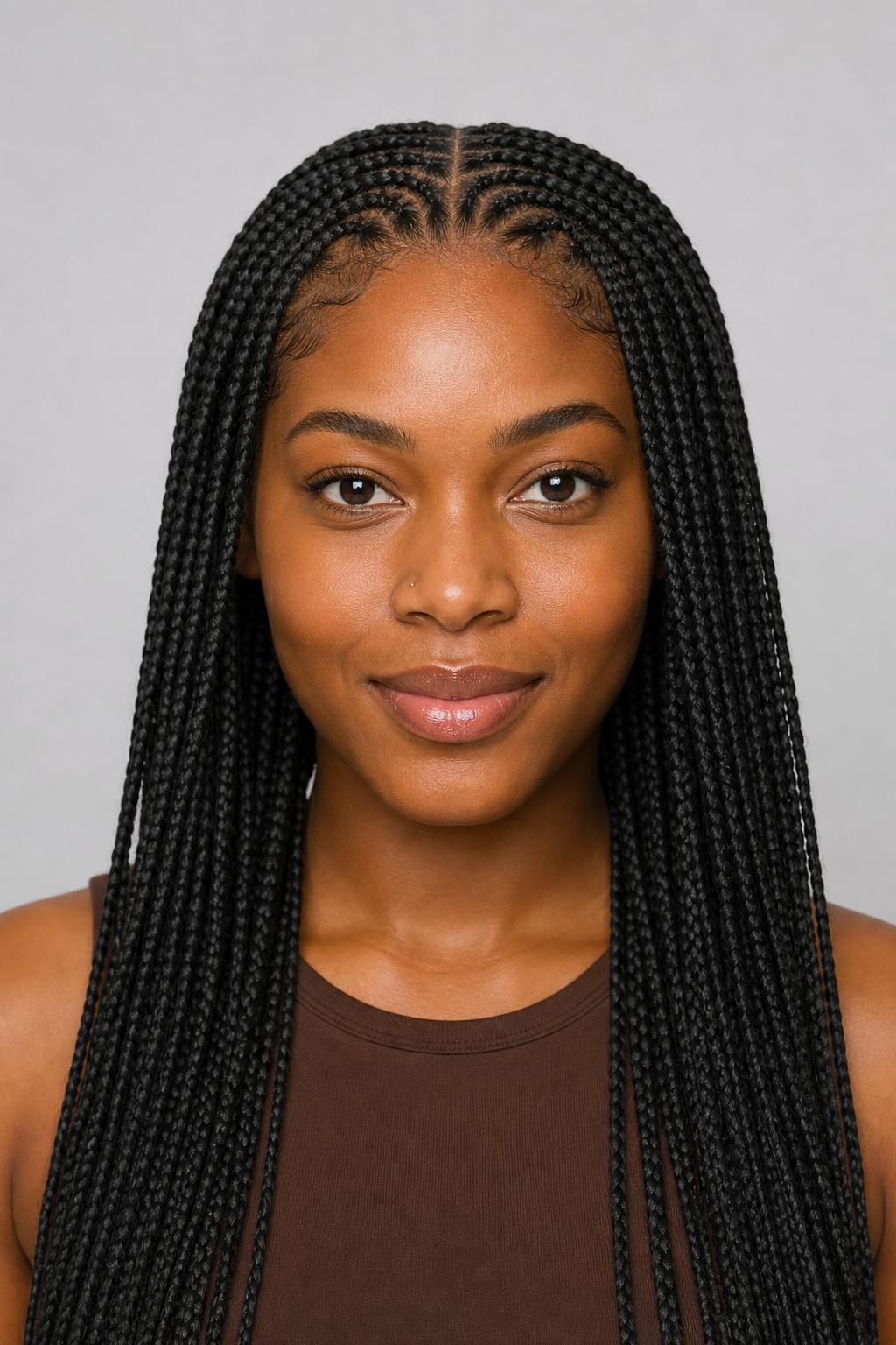 Medium Braids Feed-In Curved Softly Around the Hairline