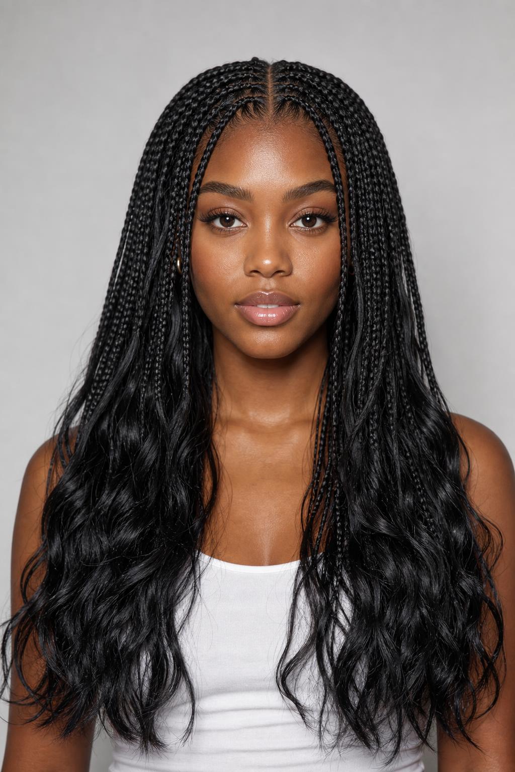 Goddess Medium Braids With Wavy Pieces Adding Fullness
