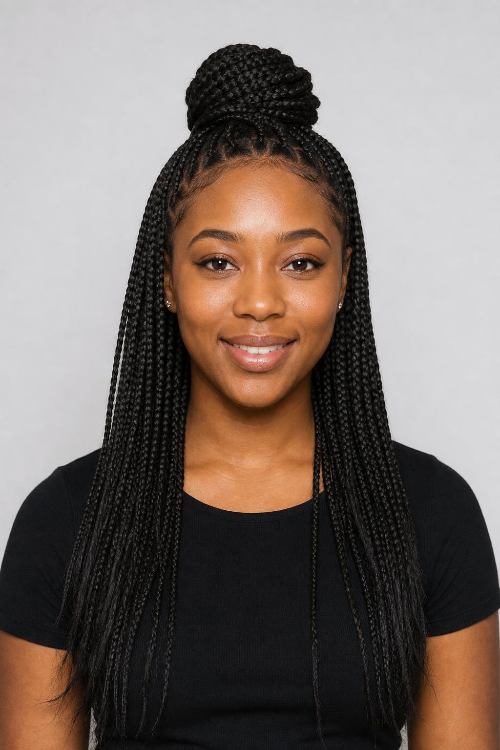 Half-Up Half-Down Medium Braids With the Top Gathered