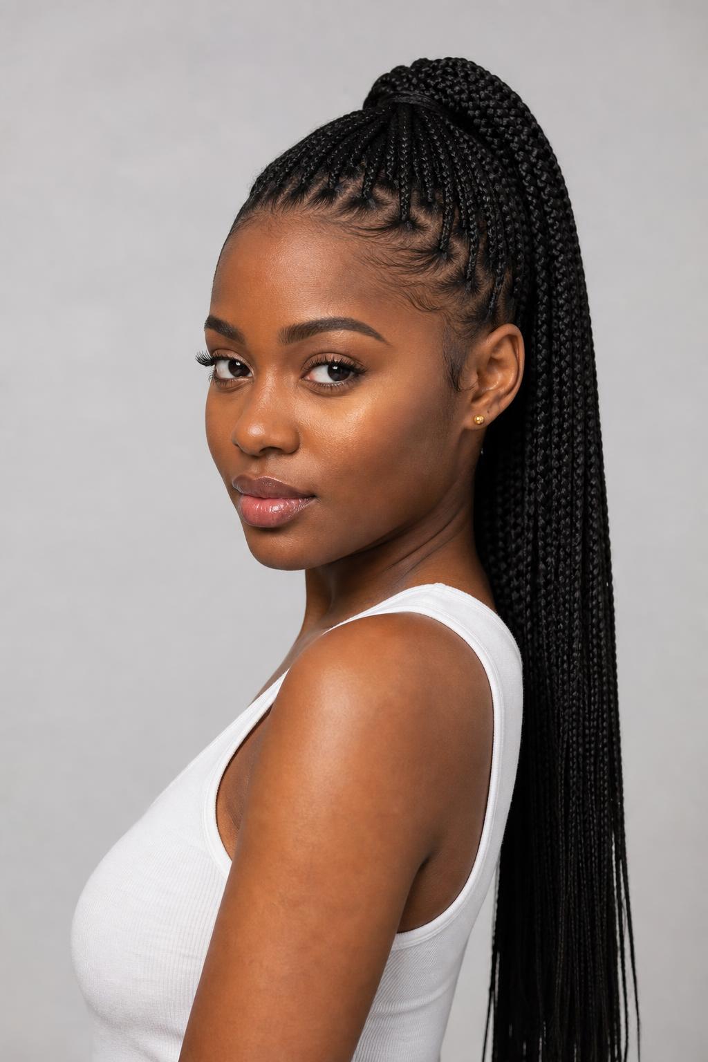 Medium Braids Gathered Into a Clean High Ponytail