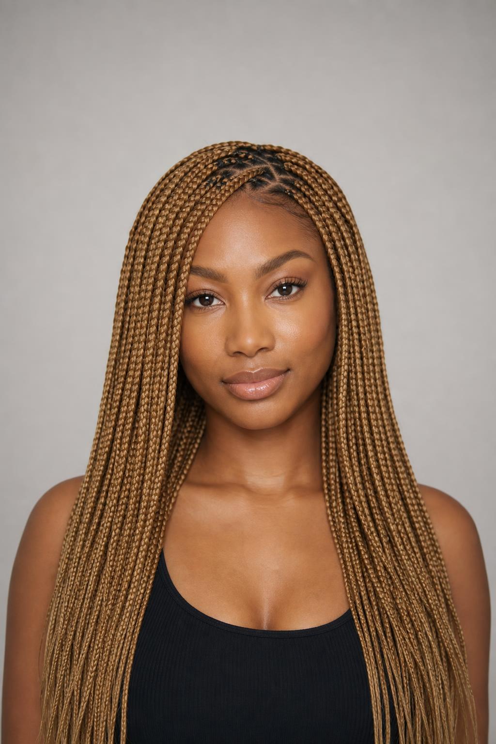 Honey Blonde Medium Braids Showing the Braid Pattern Clearly