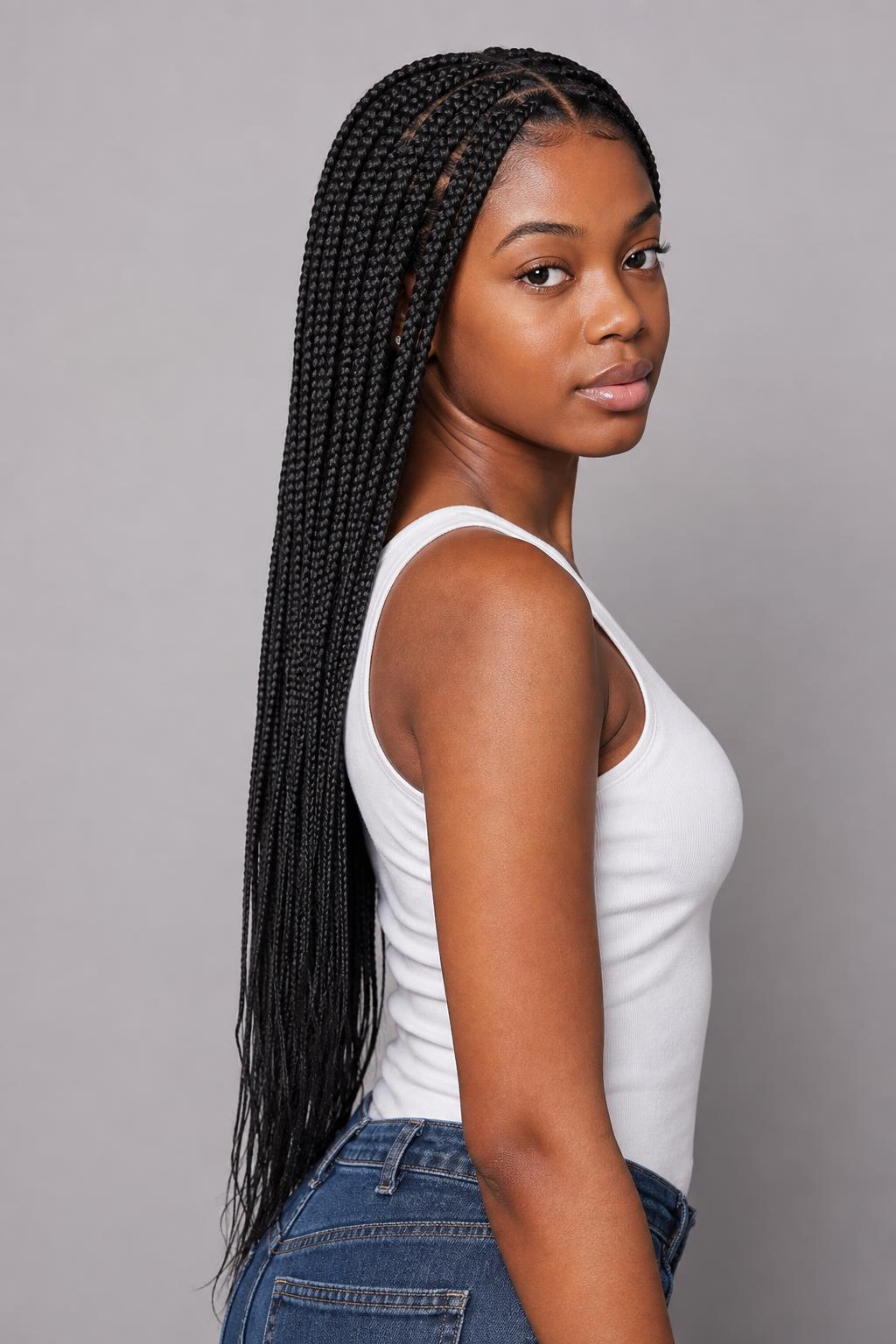Mid-Back Medium Knotless Braids Reaching the Middle of the Back