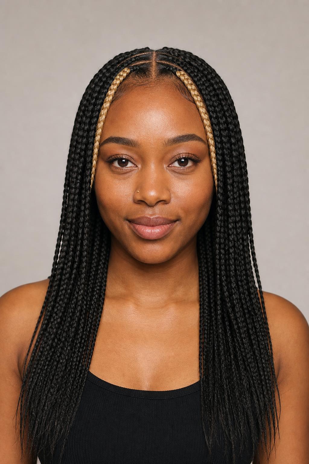 Money Piece Medium Braids With Two Lighter Braids at the Front