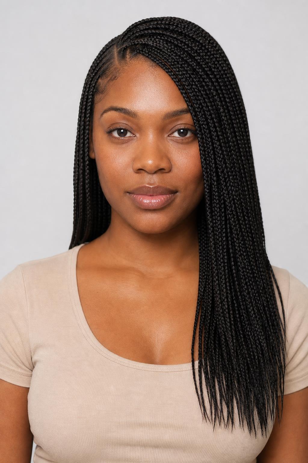 Side-Part Medium Braids Weighted Heavier on One Side