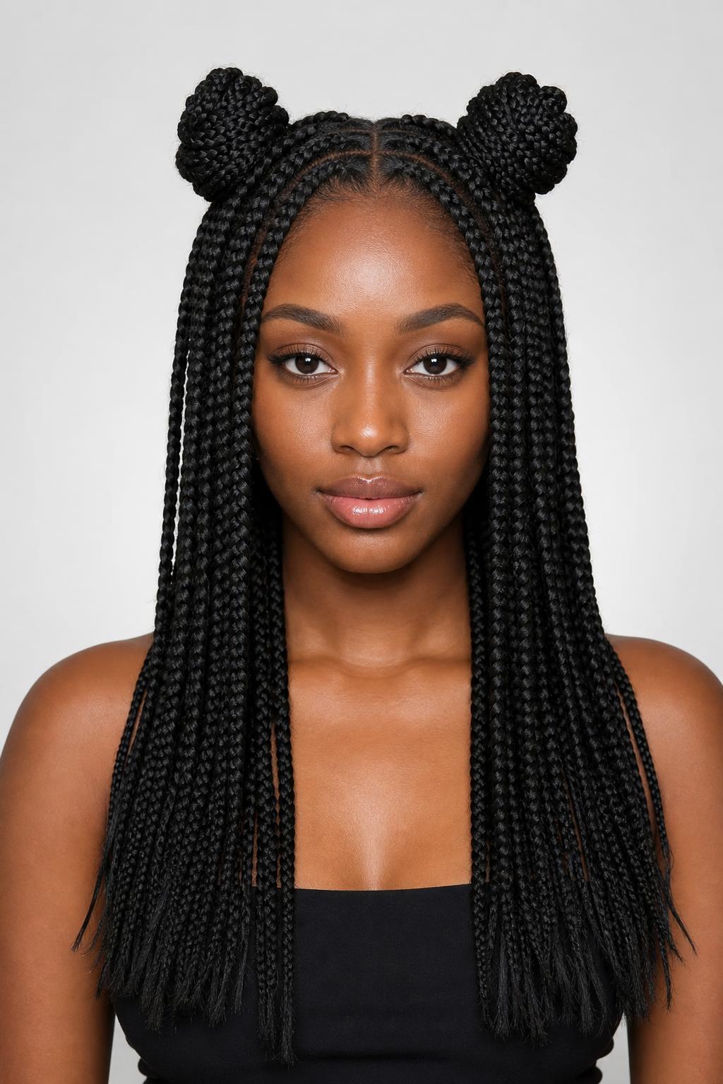 Half-Up Space Buns Formed From the Top Braid Sections