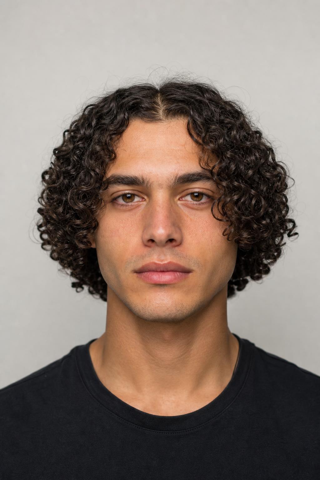 Natural 3a Curls Parted Down the Middle and Falling to the Jaw