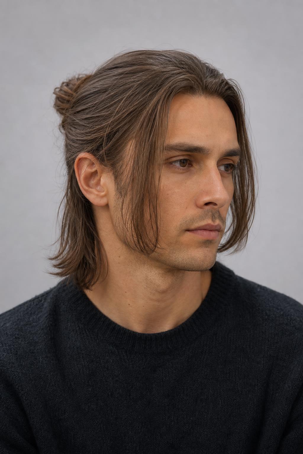 Half-Tied Long Hair with Two Front Sections Left Loose Around the Face