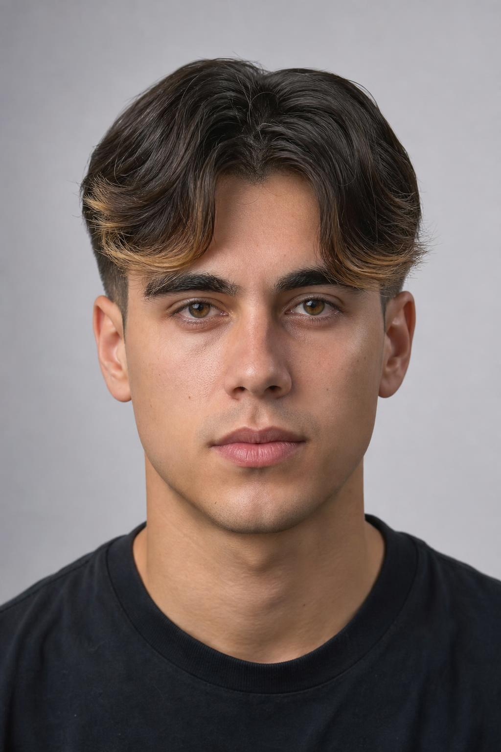 Center-Parted Fringe with Lightened Caramel Ends over Dark Faded Sides