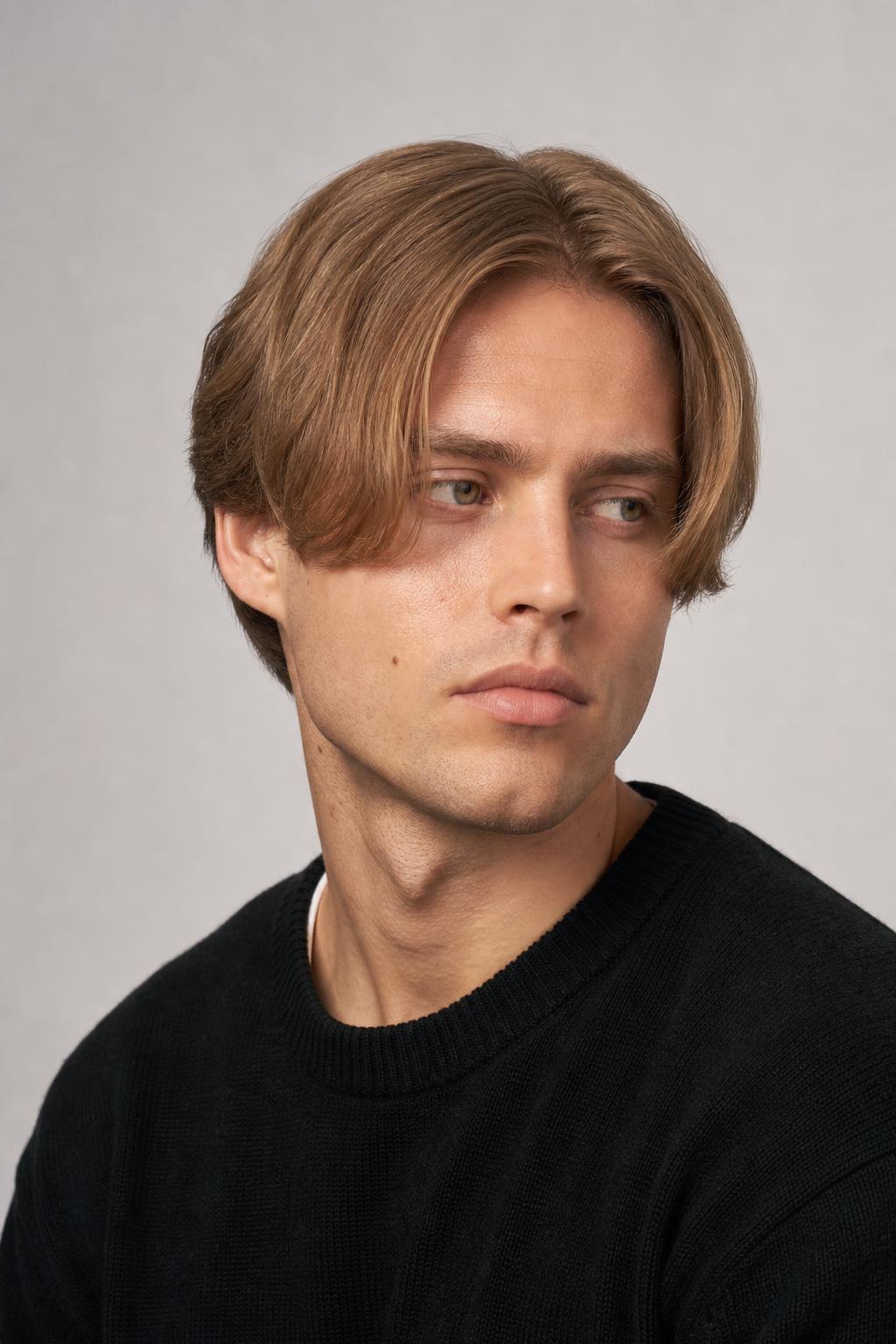 Softly Tapered Sides with Even Color from Crown to Neck Under a Long Fringe