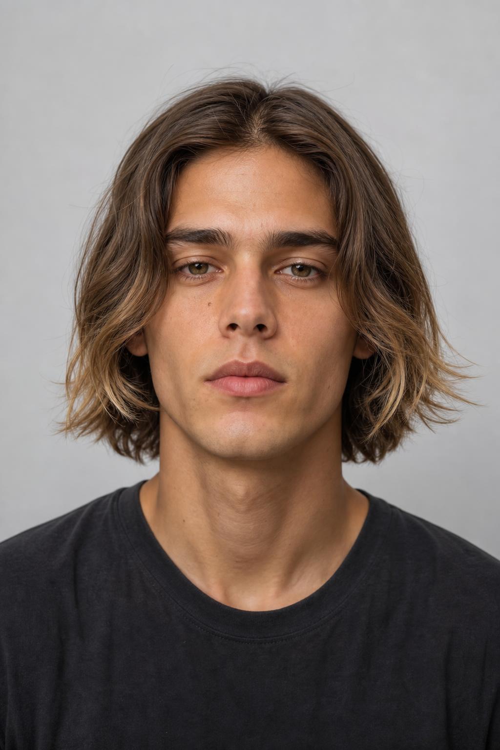 Long Center Part with Naturally Lightened Ends on Mid Brown Hair