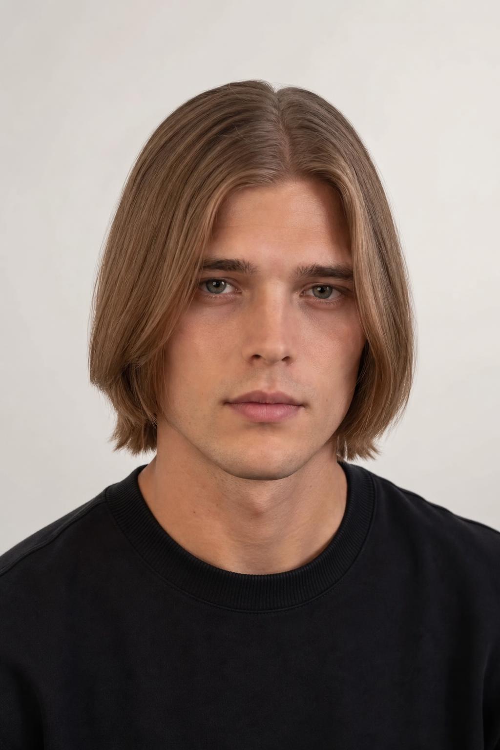 Long Center-Parted Hair with Healthy Even Ends at Jaw Length