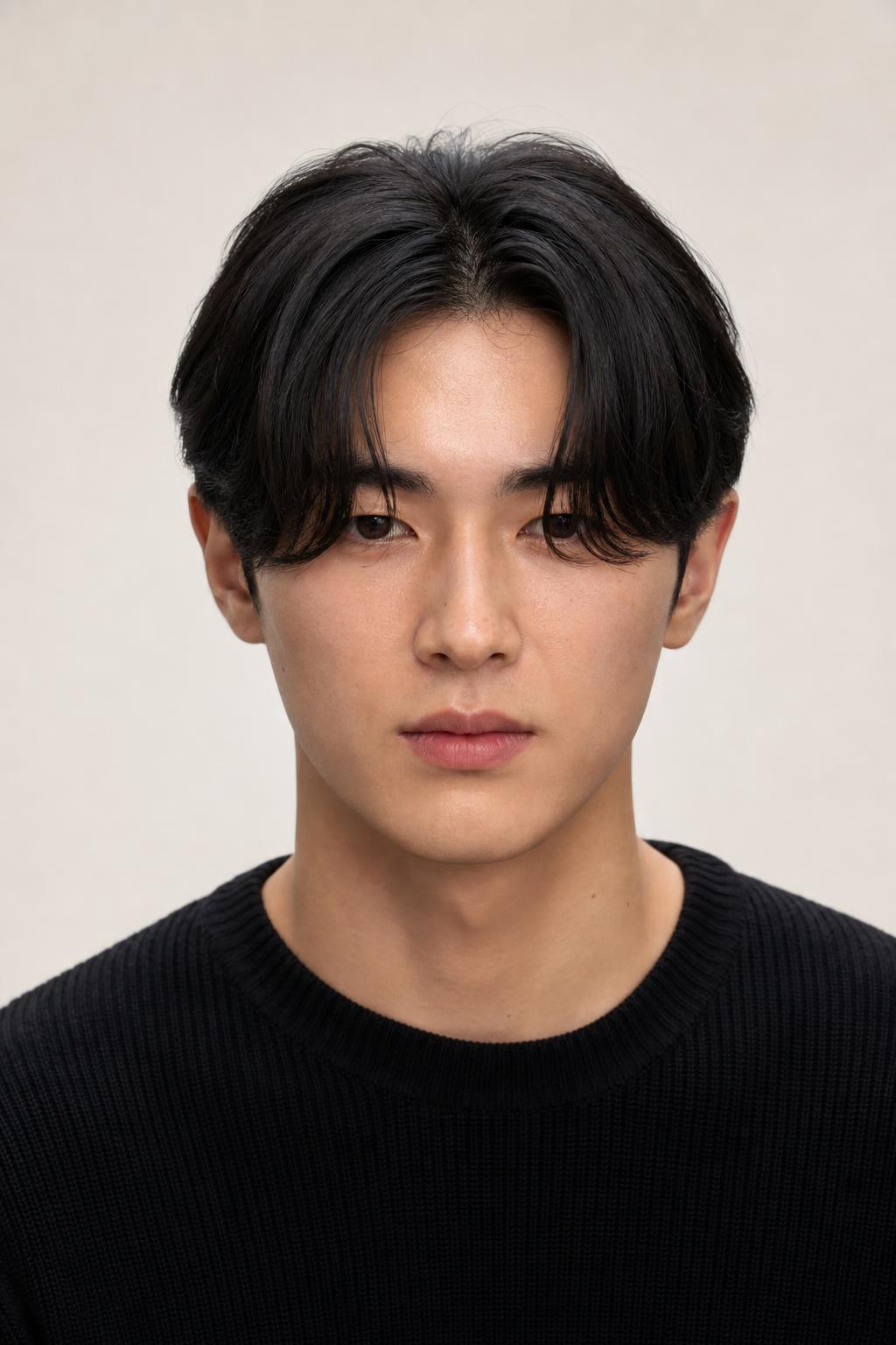 Center-Parted Fringe on Thick Coarse Black Hair with Bulk Removed at the Crown