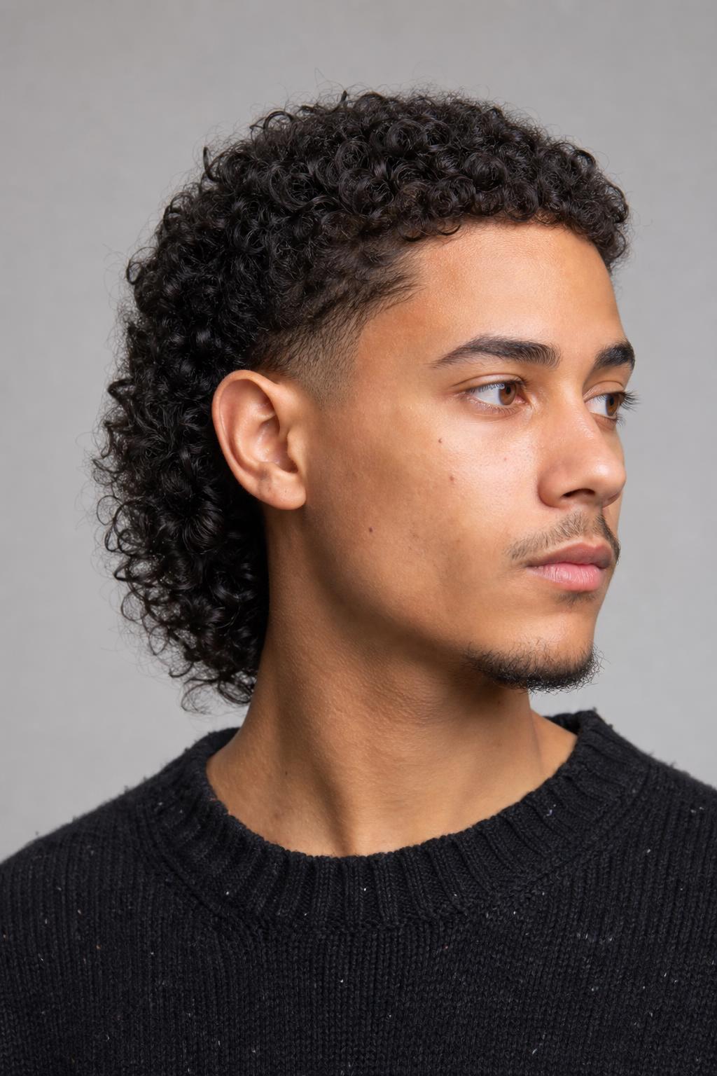 Cropped Curly Front with Free-Falling Curls at the Nape on Dark Hair