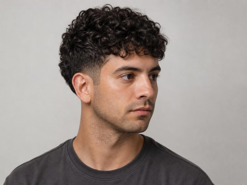 Natural Curls Cut into a Rounded Crop over a Low Taper on Dark Brown Hair