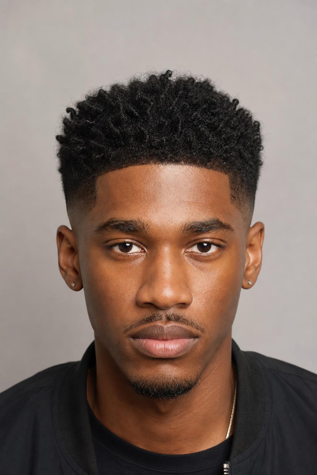 Gradual Taper Fade with a Dense Coily Top on Black Hair